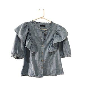 Citizens of Humanity Jolene Ruffle Chambray Denim Blouse Top Shirt S Small EUC